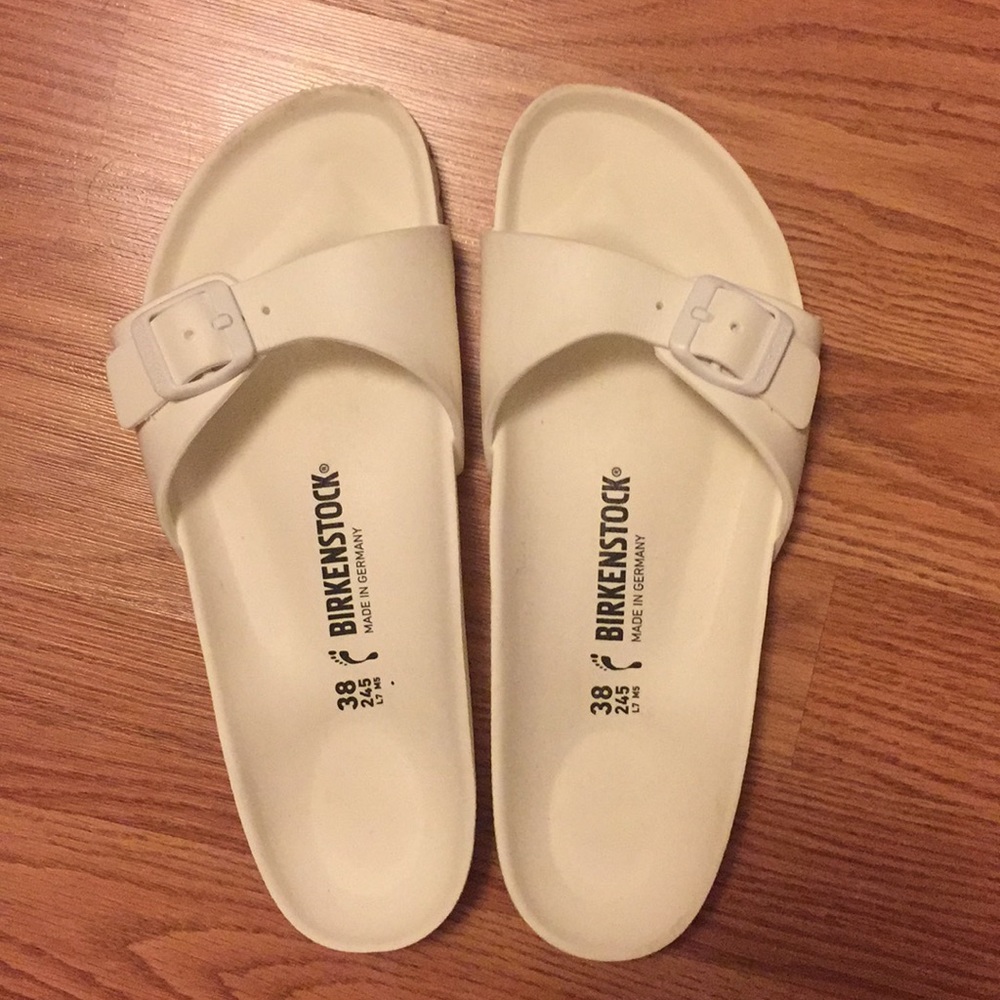 White Birkenstock sandals